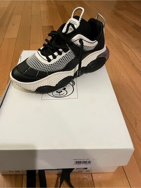 Moschino Black and White Mesh Platform Sneaker